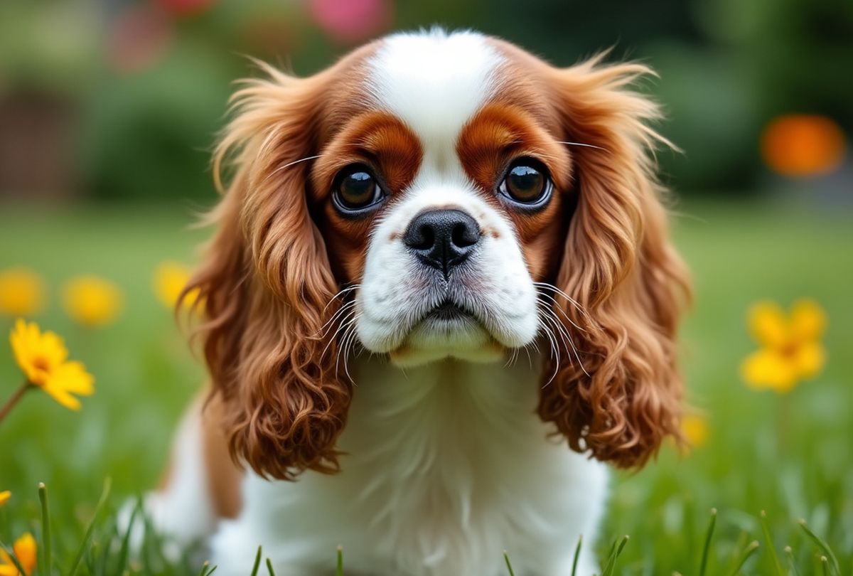 cavalier king charles dans un jardin