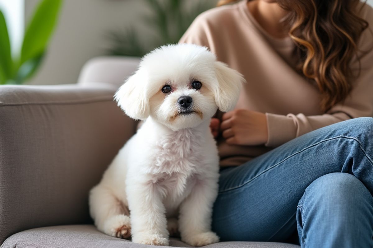 moi et mon bichon maltais sur un canapé