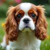 cavalier king charles dans un jardin